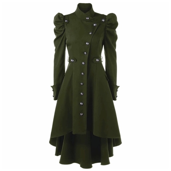 Military Button Asymmetrical High Low Dress - Picture 4 of 8